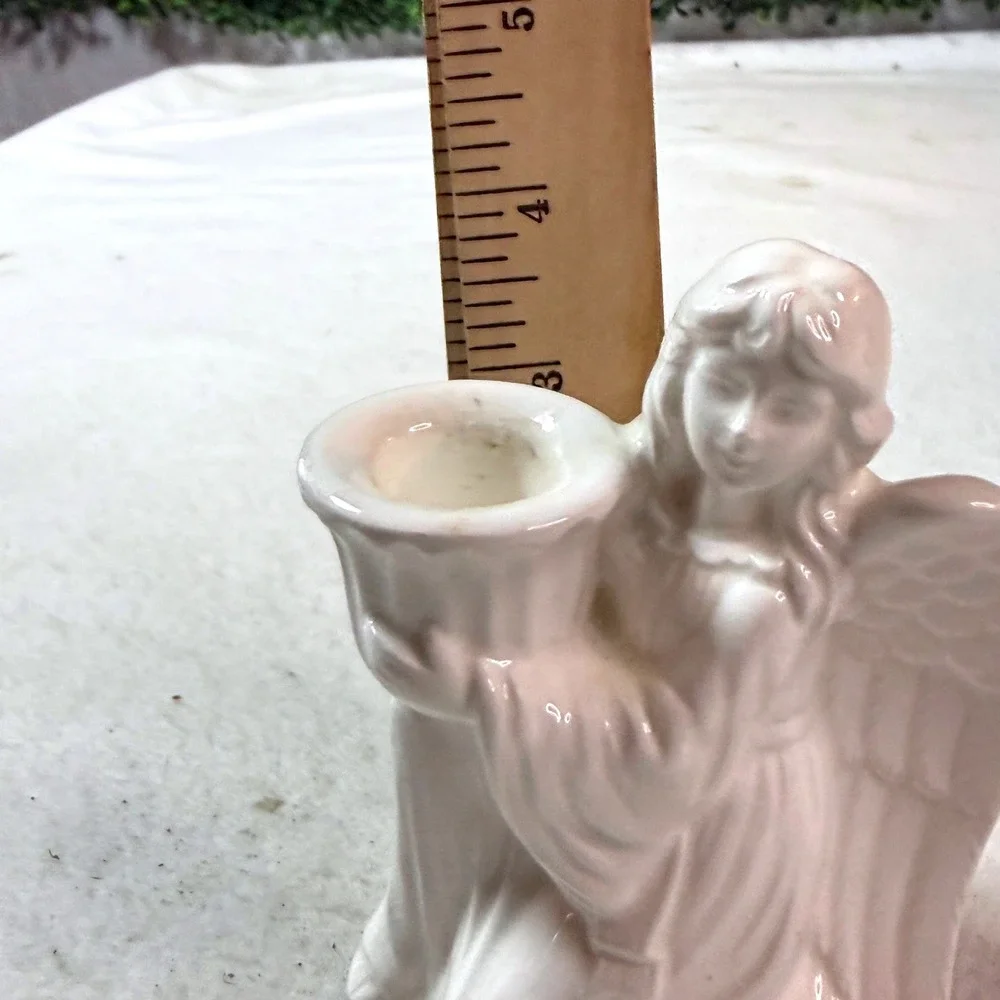 Vintage Norcrest Angel Candle Holder Set White Ceramic Mid Century Cottage Japan
